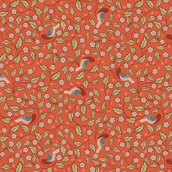 Isabella A855.2 arts & crafts birds on soft terracotta floral fabric by Lewis and Irene Isabella A855.2 arts & crafts birds on soft terracotta floral fabric by Lewis and Irene