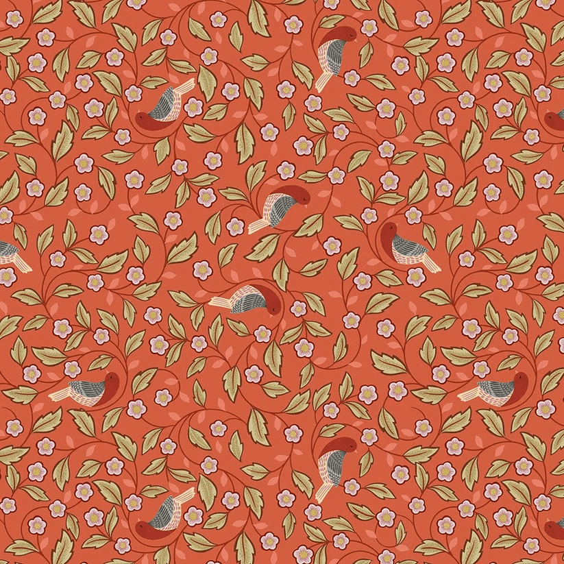 Isabella A855.2 arts & crafts birds on soft terracotta floral fabric by Lewis and Irene Isabella A855.2 arts & crafts birds on soft terracotta floral fabric by Lewis and Irene