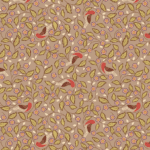 Isabella A855.1 arts & crafts birds on dark taupe floral fabric by Lewis and Irene