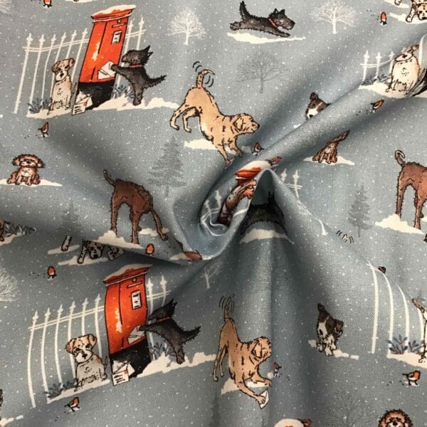 Winter Moon 80970 Dog Post on blue by Nutex fabrics Winter Moon 80970 Dog Post on blue by Nutex fabrics